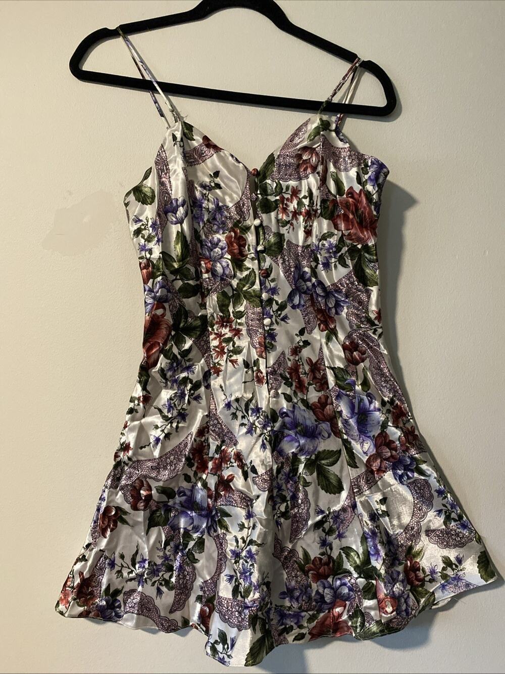 VTG Victoria's Secret Gold Label Floral Satin Mini Slip Dress Sz S 90’s (G